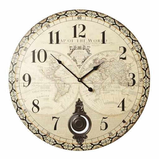 Wooden Atlas Design Wall Clock With Pendulum