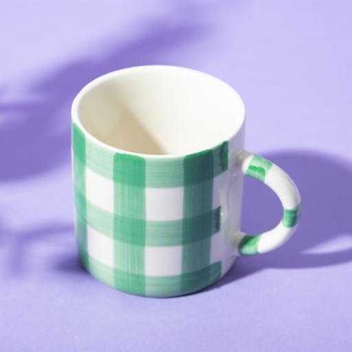 Green and White Gingham Mug by Sass & Belle