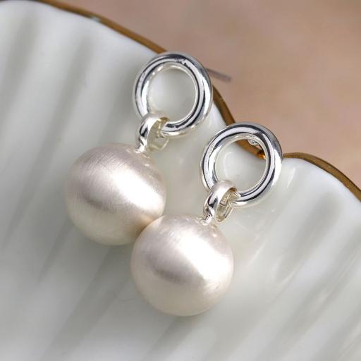 Peace of Mind Silver Plated Hoop and Brushed Sphere Drop Earrings