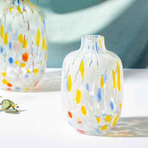 Small Multi Coloured Speckled Glass Vase