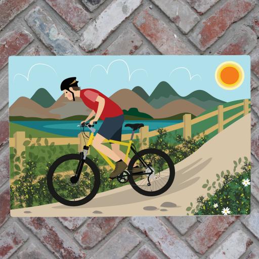 Mountain Biker and Mountains Ceramic Art Panel
