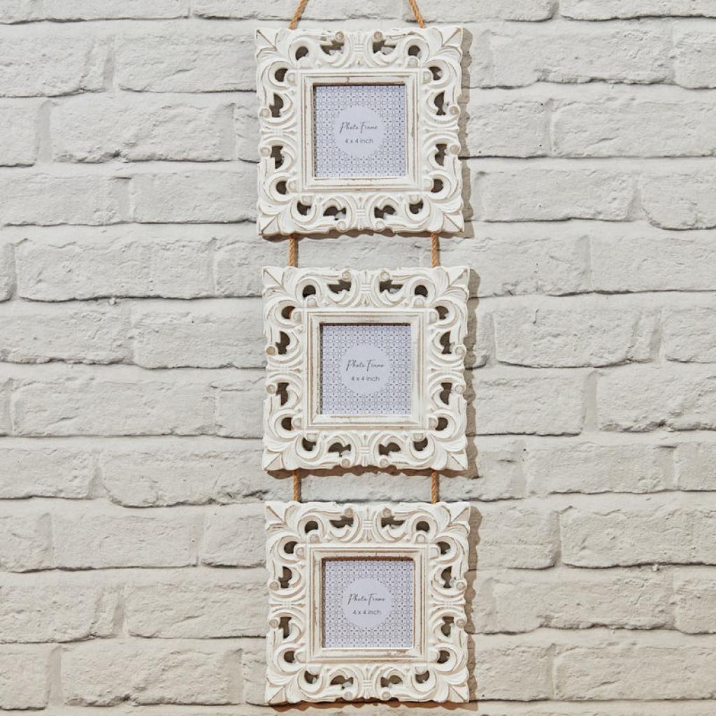 White Wood Triple Frame