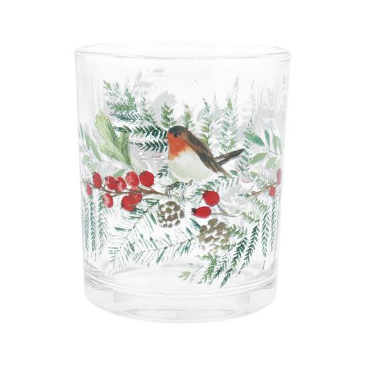 Robin Glass Christmas Candleholder