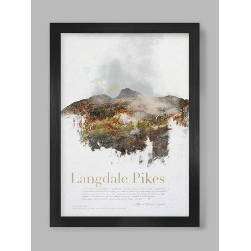 Langdale Pikes in Wainwrights Words A3 Framed Print.jpg