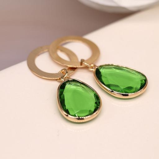 FAUX GOLD HOOP STUDS With GREEN GLASS BY PEACE OF MIND