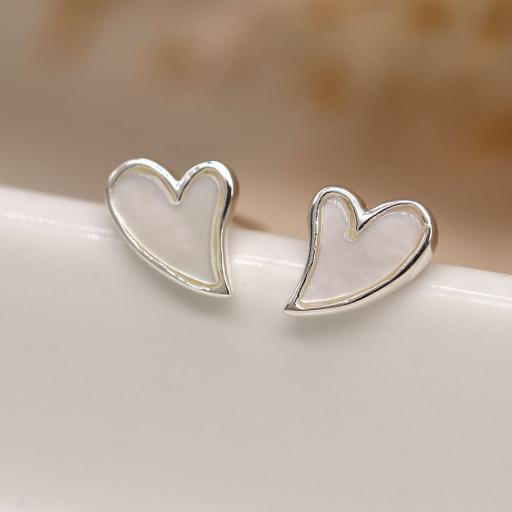 Peace of Mind Sterling Silver Mother of Pearl Heart Stud Earrings