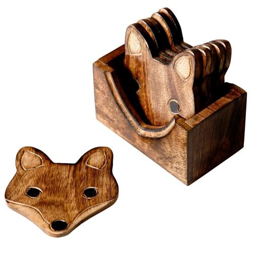 Sass and Belle Wooden Fox Coaster Set with Holder