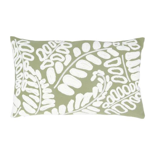 Green Leaf Design Crewel Rectangular Cushion