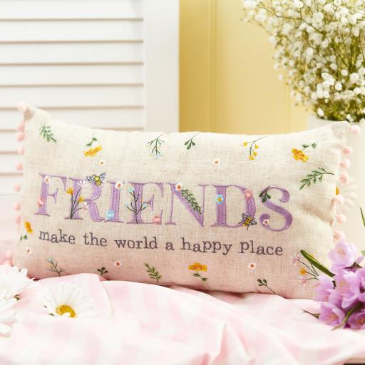 Friends Happy Place Embroidered Cushion