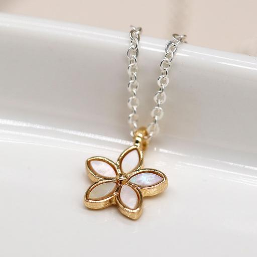 Gold Tone Flower Pendant on Silver Plated Chain by Peace of Mind