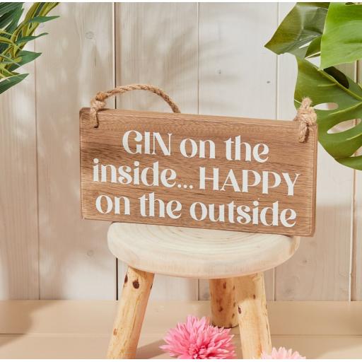 Gin On The Inside Phrase Wooden Hanging Sign