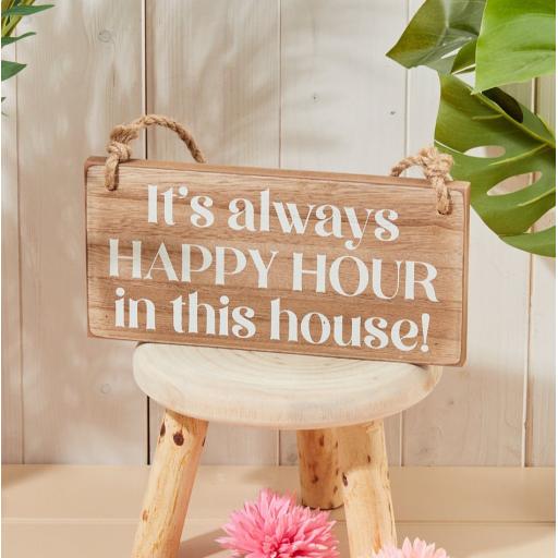 Happy Hour Phrase Wooden Hanging Sign