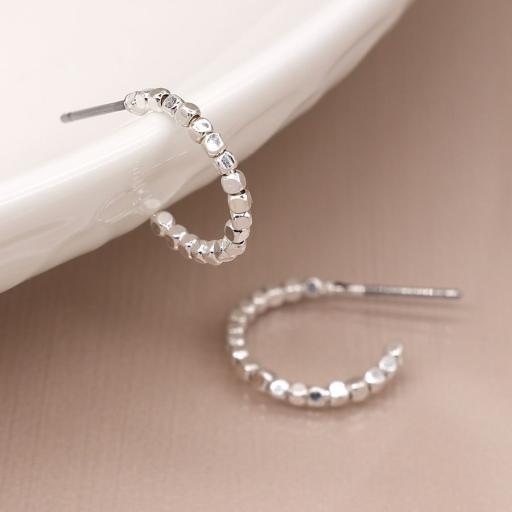 Peace of Mind Silver Plated Cube Bead Hoops