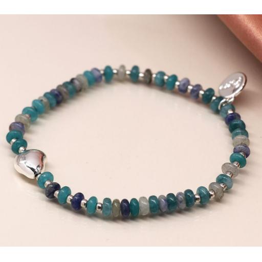 PEACE OF MIND BLUE BEADED BRACELET WITH SIVER PLATED PEBBLE