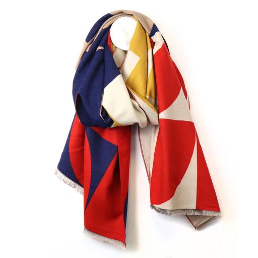 Peace of Mind Red and Navy Mix Abstract Geo Jacquard Scarf