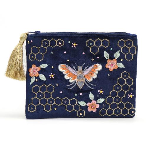 NAVY VELVET BEE & HONEYCOMB DESIGN PURSE FROM PEACE OF MIND