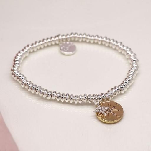 Peace of Mind Silver Plated and Faux Gold Compass Bracelet with Star