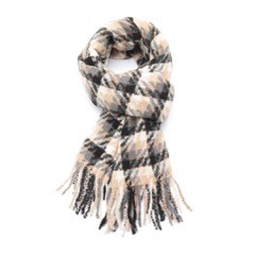 TARTAN DOGTOOTH SCARF IN CREAM, BEIGE, GREY AND BLACK