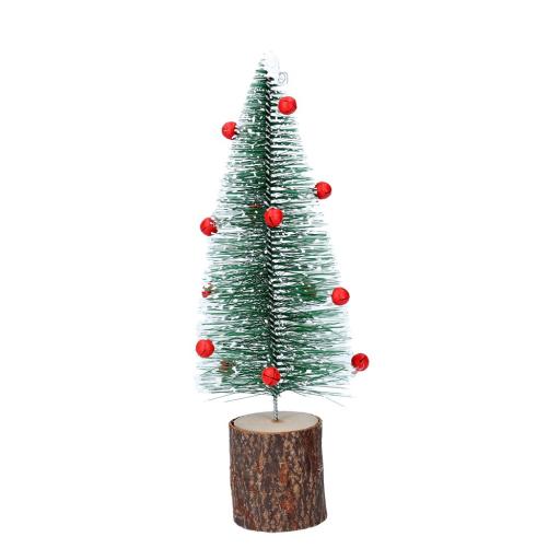 Bristle Green Christmas Tree On Log With Red Bells