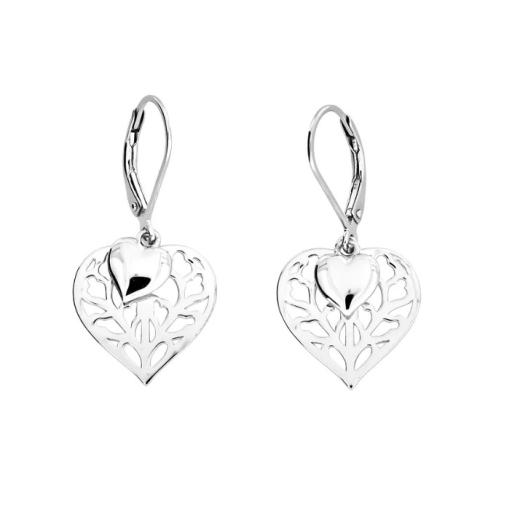 AZENDI STERLING SILVER DOUBLE HEART DROP EARRINGS