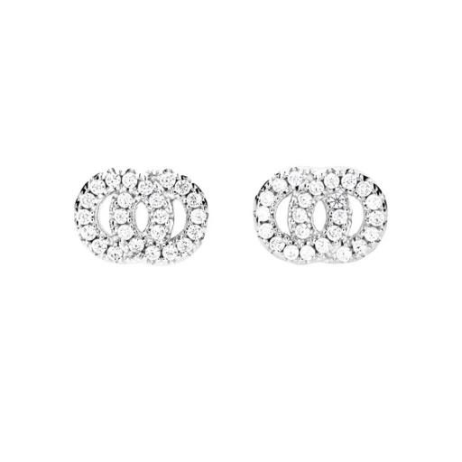 AZENDI STERLING SILVER INTERLOCKING CIRCLE EARRINGS WITH CUBIC ZIRCONIA