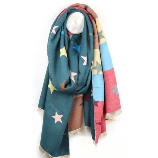 DUSKY TEAL MULTI STAR STRIPE SCARF