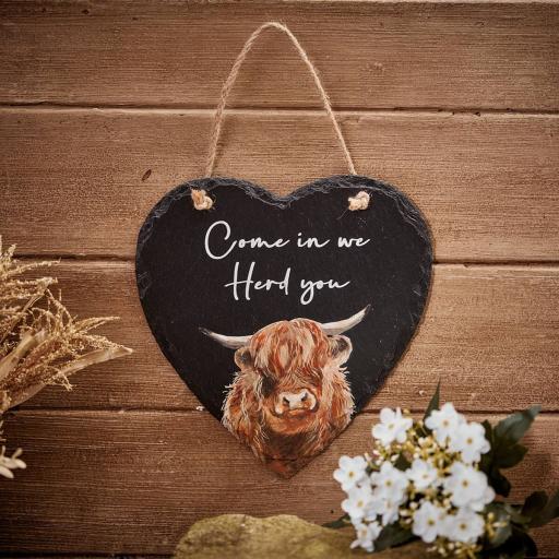 DOUGAL HIGHLAND COW SLATE HEART HANGER